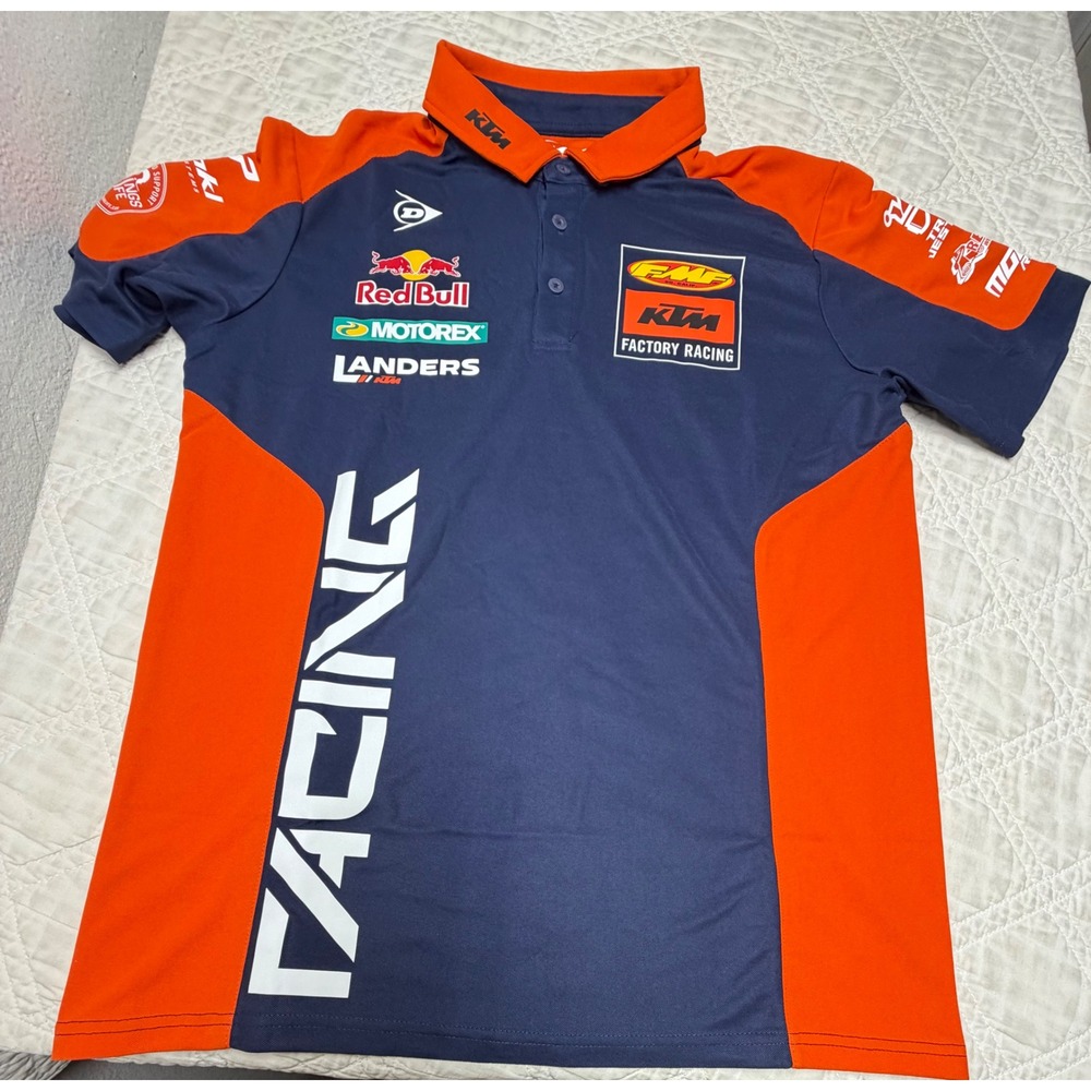 KTM Red Bull Factory Racing Polo Shirt Mens Large Navy Orange Motocross FMF